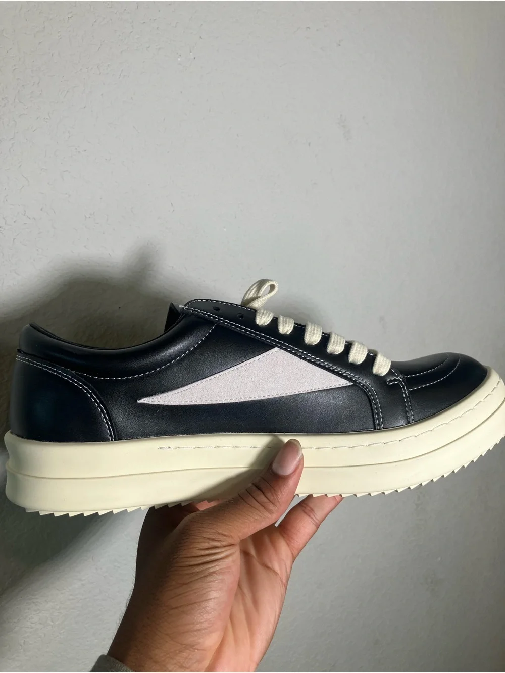 Rick Owens Black Leather Chukka-Style Sneakers with Cream Accents
